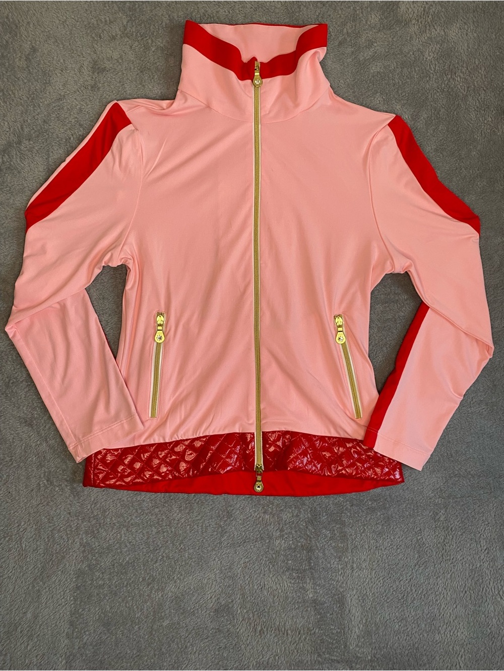 Brendratti Viviana Full-Zip Pink Red Italian Jacket 44 Quilted Colorblock Barbie